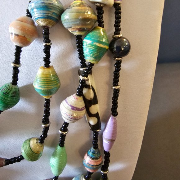 New Recycled Paper Beads Acacia Creation Artisan Necklace Bracelet Studio Kenya - Picture 6 of 16